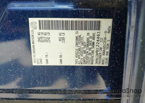 2012 Nissan Altima S from USA, damaged, VIN 1N4AL2AP9CC224461